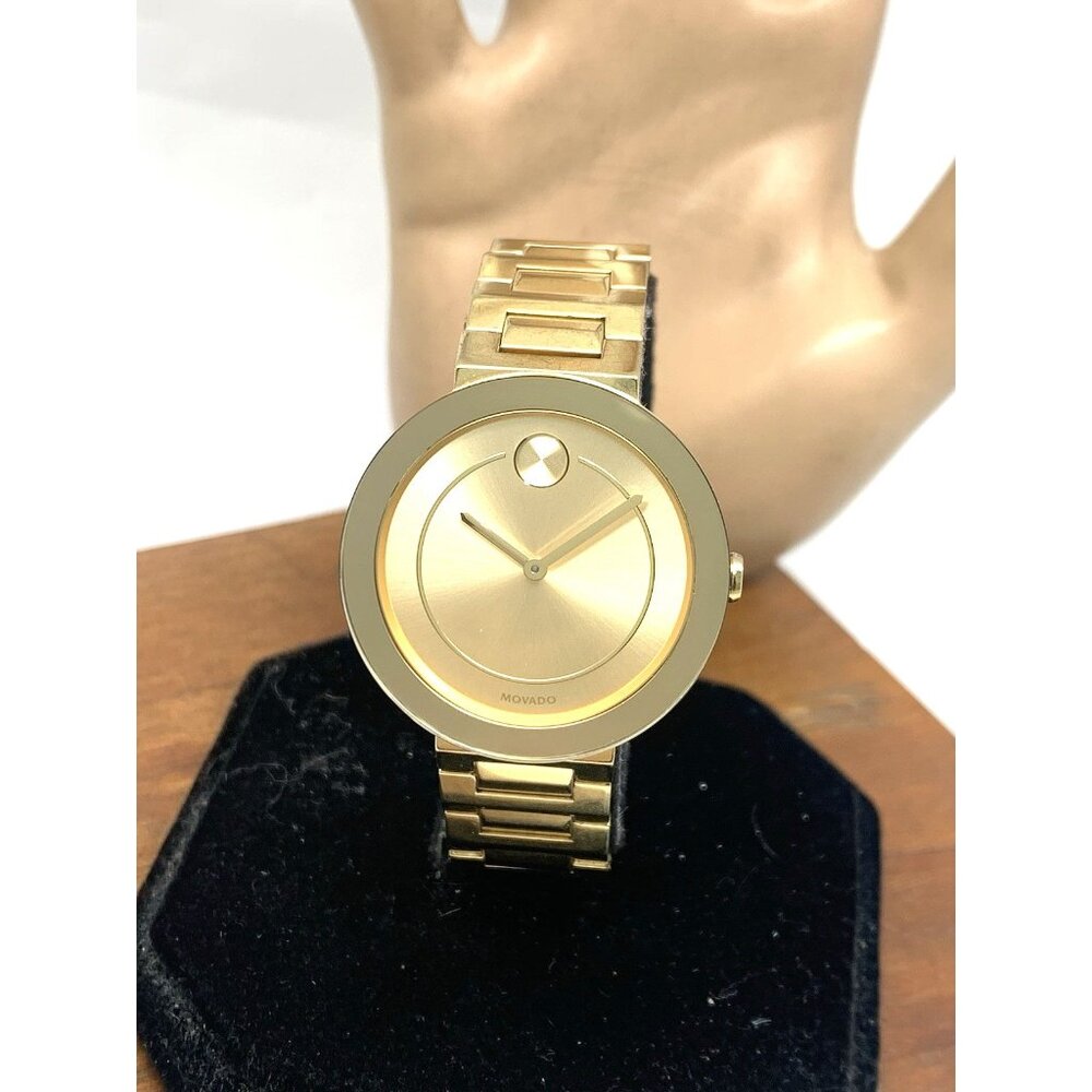 Movado Women's Watch 3600498 Bold Gold Dial Swiss Quartz Steel Band 34mm